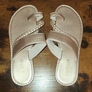 Women's RoseGold Braid Sandals Trends Fashion Woven Round/Open Toe Slip On Flat